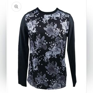 BEANS & BONES Men's Floral Black And Gray Jersey Long Sleeve T-shirt Size Large